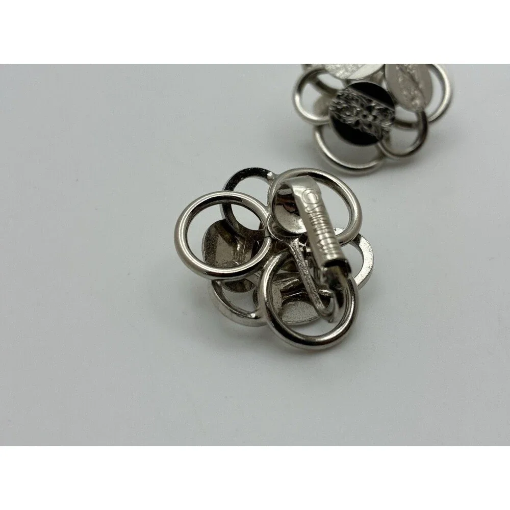 Sarah Coventry Silver Tone Circle Link Clip on Earrings Vintage Costume Jewelry